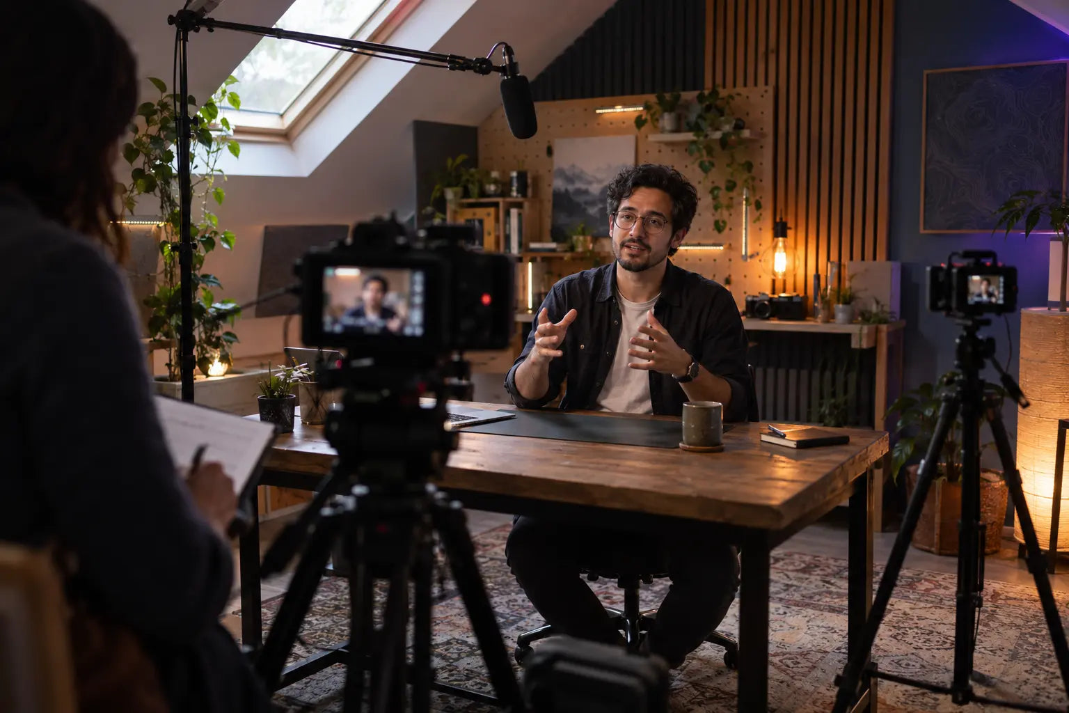 Digital creator recording in an acoustic studio