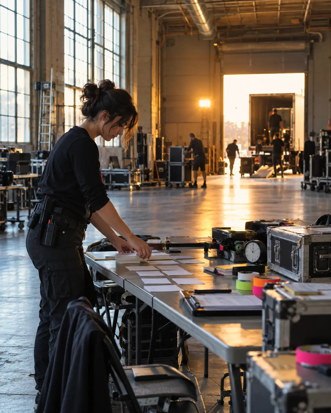 Production coordinator organizing a remote entertainment project